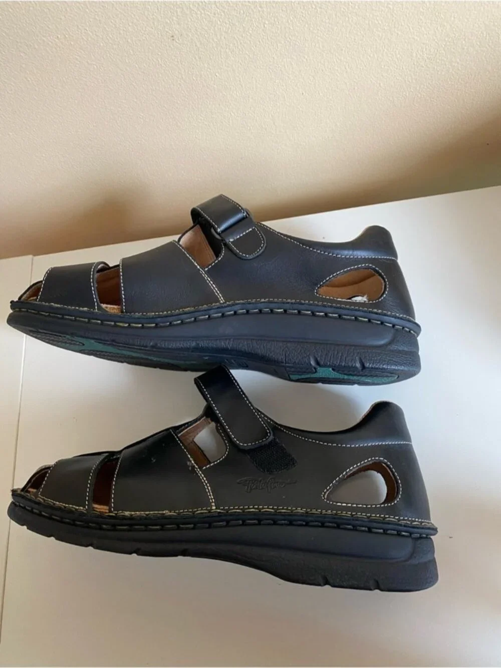Portofino Black Leather Fisherman Sandals Comfort Walking Shoes EU 42 Adjustable